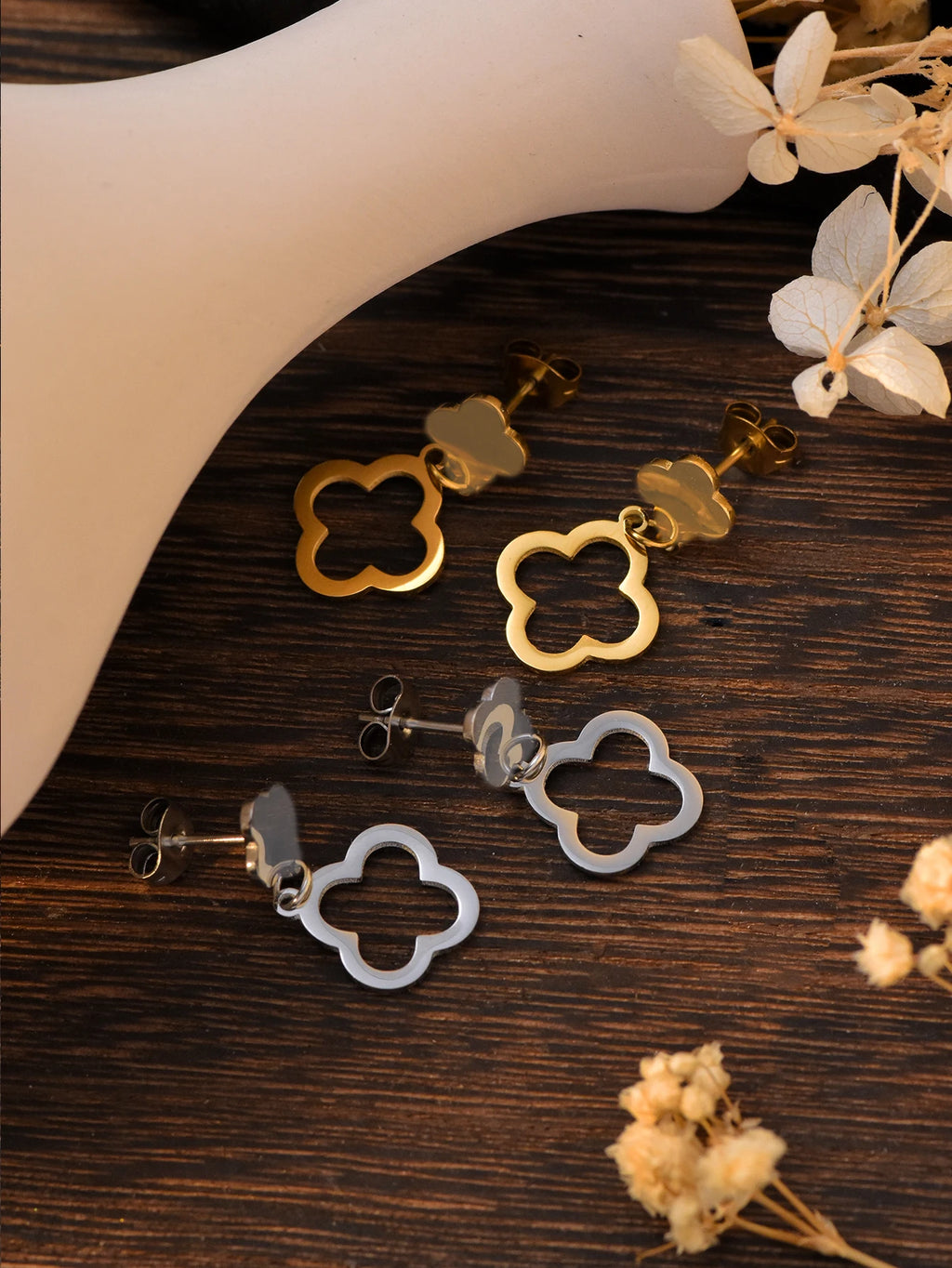Lucky Flower 4-Petal Earrings | Gold Stainless Steel Statement Earrings for Women