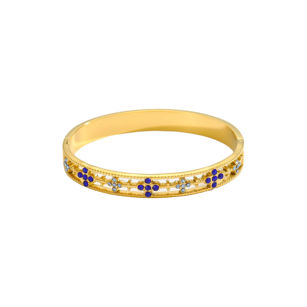 Luxury Bangles Popular Stainless Steel Trendy High Quality Inlaid With Full Zircon Gold Plated Clover Four-leaf Shape Bangles