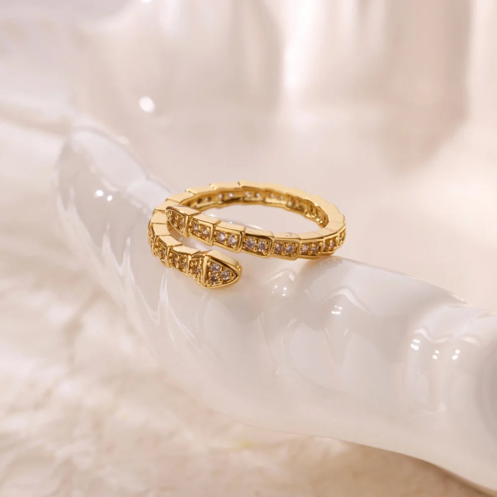 Green Zircon Eye Snake Rings For Women Men Gold Color Stainless Steel Open Adjustable Finger Ring Vintage Gothic Jewelry Gift