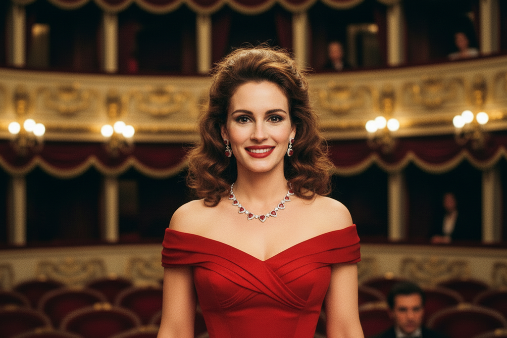 Pretty Woman-Inspired Red Zircon Necklace & Earring Set – Hollywood Glam Jewellery for Women