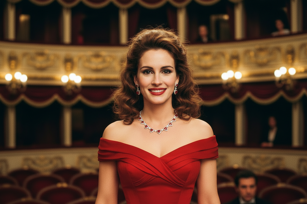 Pretty Woman-Inspired Red Zircon Necklace & Earring Set – Hollywood Glam Jewellery for Women