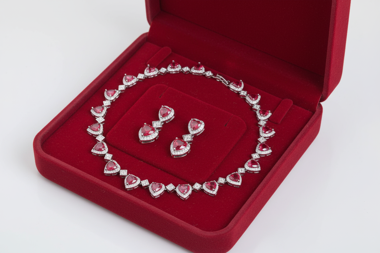 Pretty Woman-Inspired Red Zircon Necklace & Earring Set – Hollywood Glam Jewellery for Women