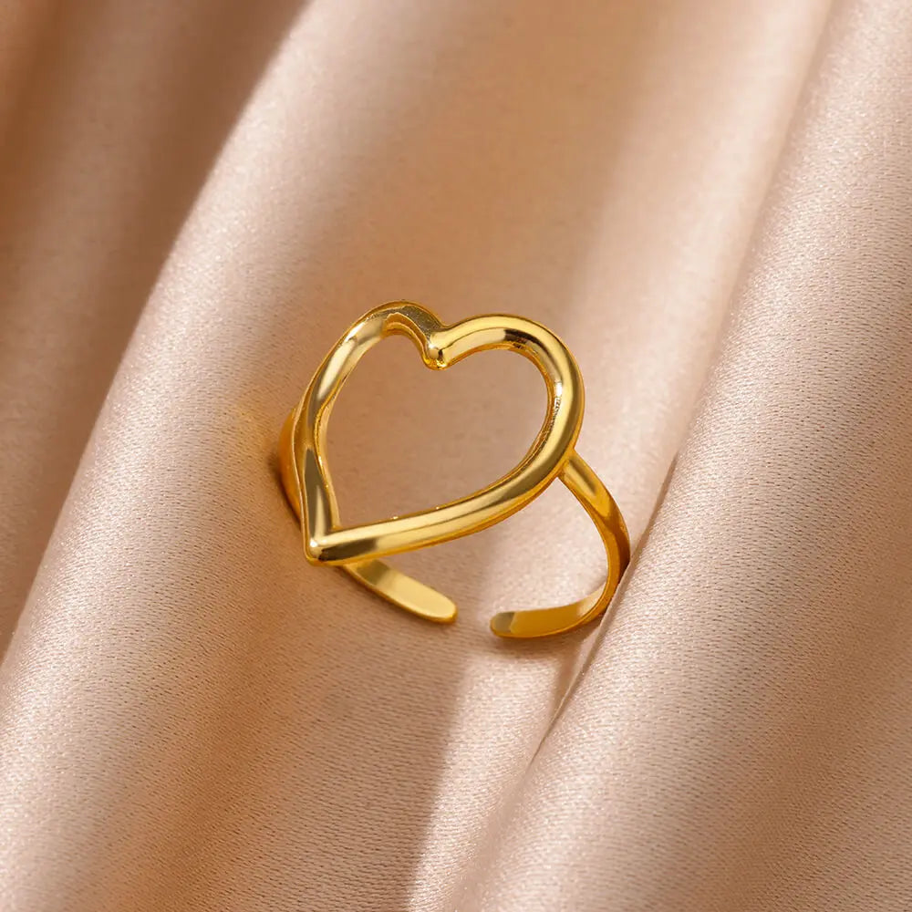 Gold Color Stainless Steel Heart Shape Open Ring For Women Non-Discoloration Fashion Exquisite Aesthetic Romantic Couple Jewelry