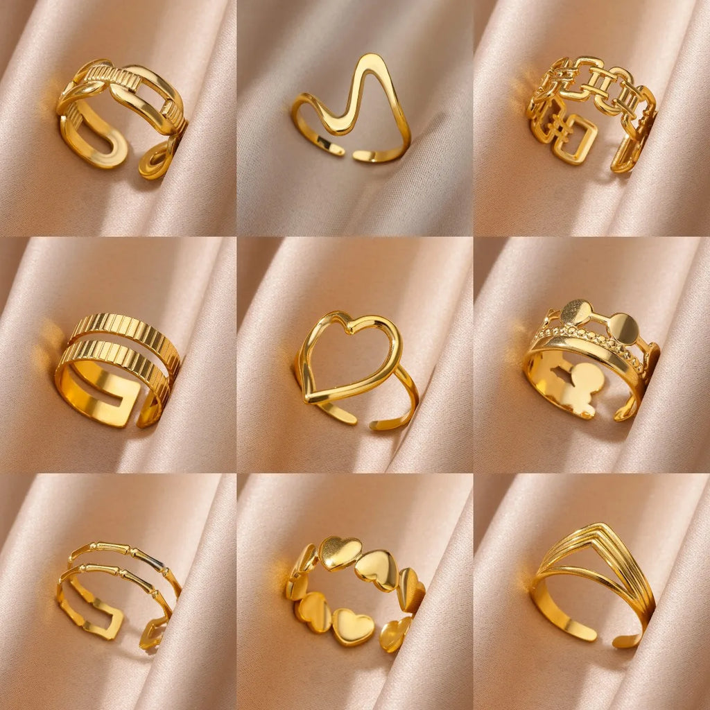 Bague ouverte en forme de cœur en acier inoxydable couleur or pour femmes Bijoux de couple romantiques esthétiques exquis anti-décoloration