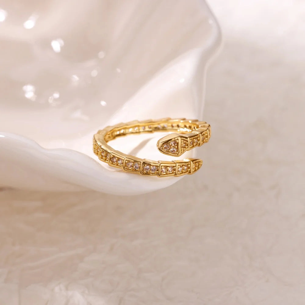 Green Zircon Eye Snake Rings For Women Men Gold Color Stainless Steel Open Adjustable Finger Ring Vintage Gothic Jewelry Gift