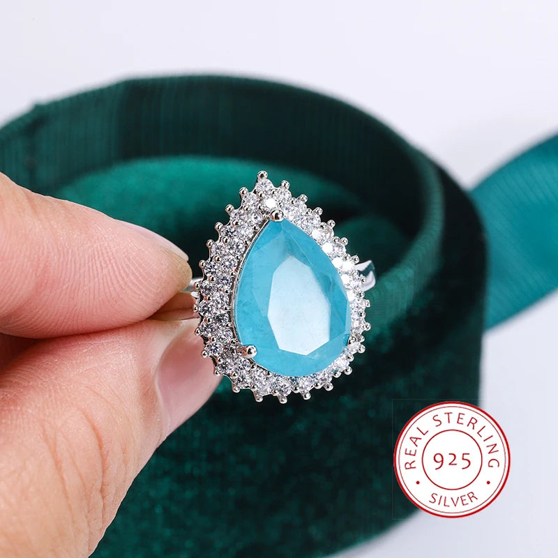 Paraiba Flower Sapphire & Zircon Couple Ring | Sterling Silver | Valentine's Gift