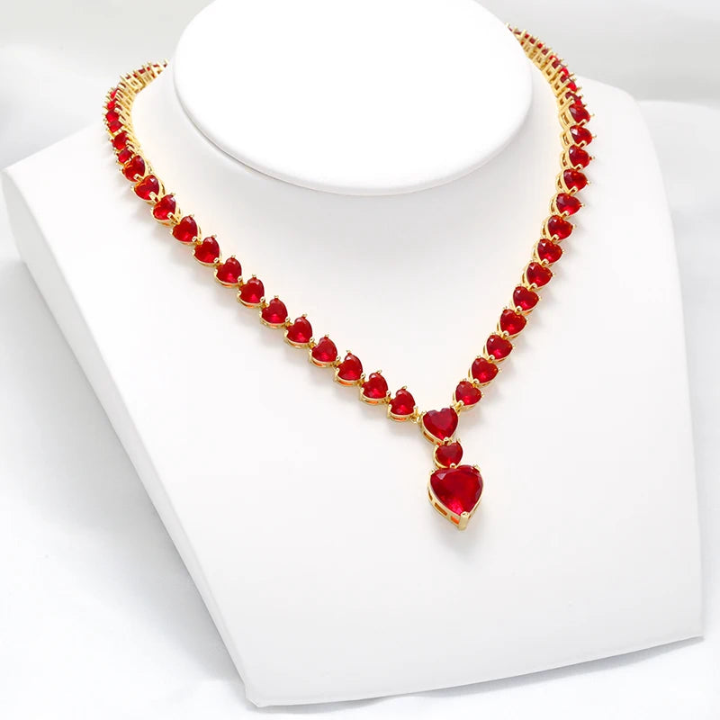 18K Gold-Plated Gemstone Heart Necklace & Bracelet Set