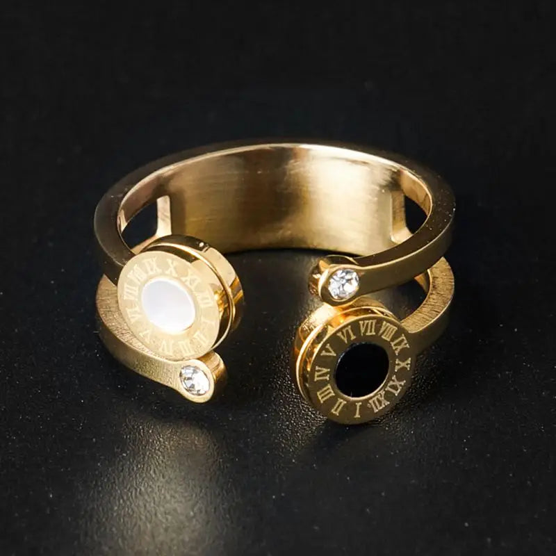 MSX Fashion Stainless Steel Ring Gold Color Roman Numerals Finger Rings White Black Resin Wedding Bridal Ring for Women