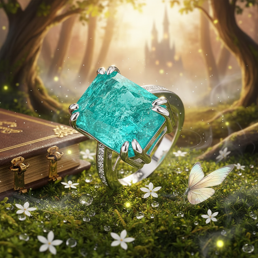 Enchanted Ocean Princess Ring 925 Silver Plated Exquisite Blue Green Moissanite Ring Fire Sparkling Luxury Open Ring Female Party Birthday Jewelry Gift