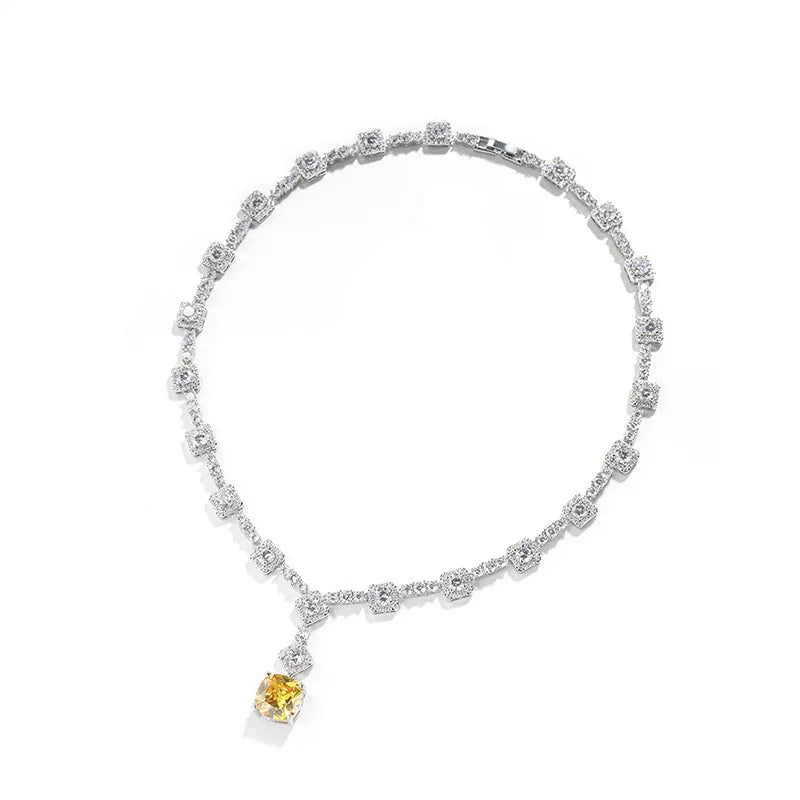 Lady Gaga Inspired Luxury Yellow Canary Crystal Necklace and Earring Set Zirconia Geometric Pendant for Party Accessory