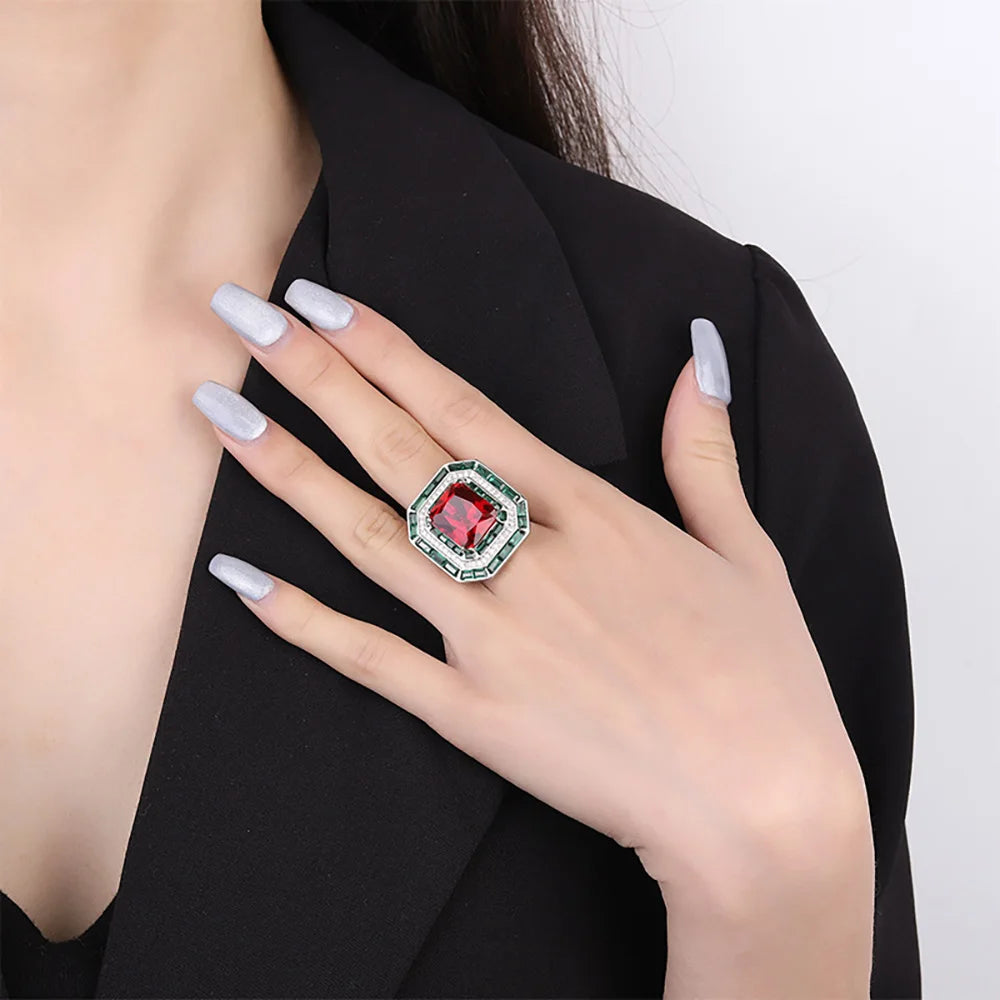 Vintage Ruby & Emerald Gemstone Ring | Lab Diamond Wedding Band | Celebrity Inspired Fine Jewellery