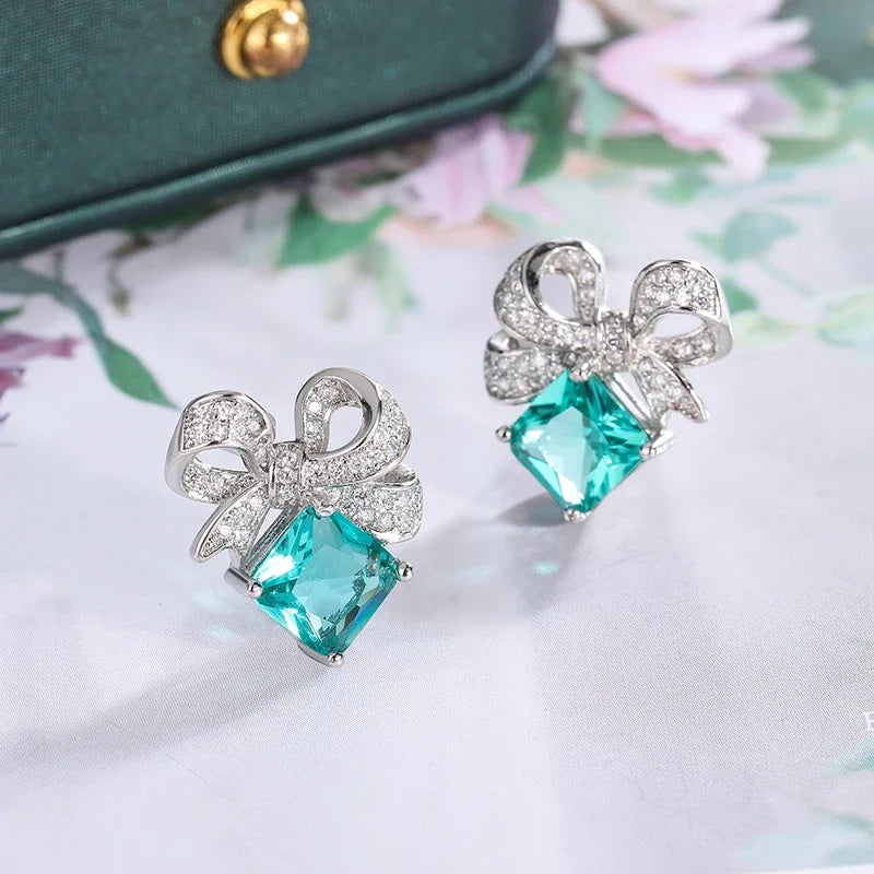 Fairy Tale 925 Sterling Silver Plated Paraiba Tourmaline Fusion Gems Crystal Earrings for Women