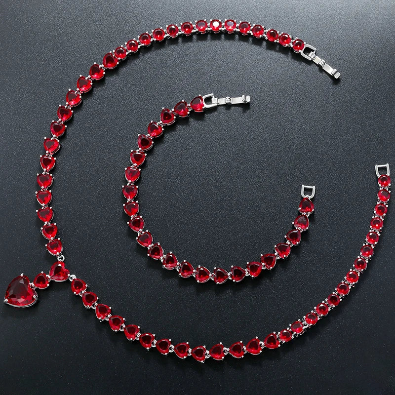 18K Gold-Plated Gemstone Heart Necklace & Bracelet Set