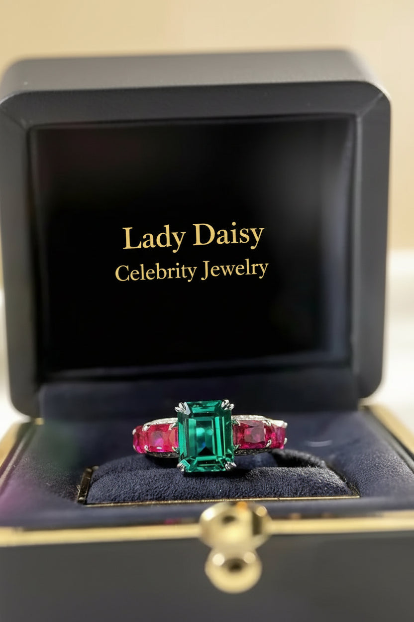 New Vintage Two Tone Lab Emerald Luxury Wedding Band Ring  Princess Cut  Delicate Engagement Ring Finger Jewelry