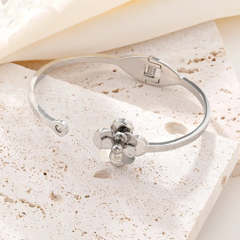 Heart CZ Bangle  Unisex Stainless Steel Cuff Bracelet for Women & Men