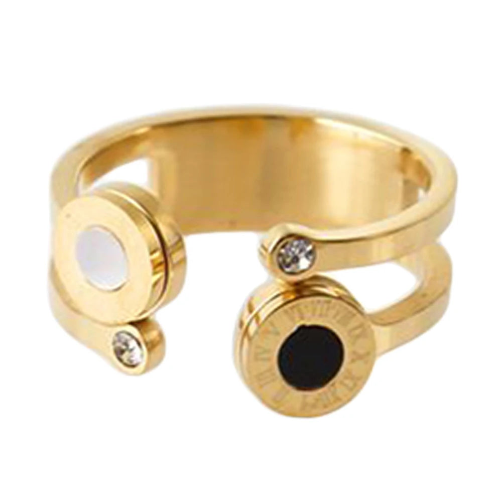 MSX Fashion Stainless Steel Ring Gold Color Roman Numerals Finger Rings White Black Resin Wedding Bridal Ring for Women