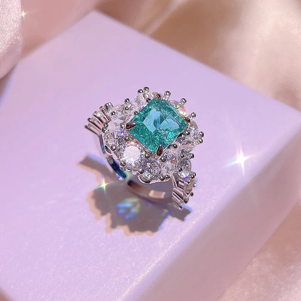 Paraiba Crystal Jewellery Set  Frozen Princess Inspired Zircon Earrings, Ring & Necklace