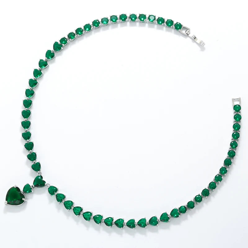 18K Gold-Plated Gemstone Heart Necklace & Bracelet Set