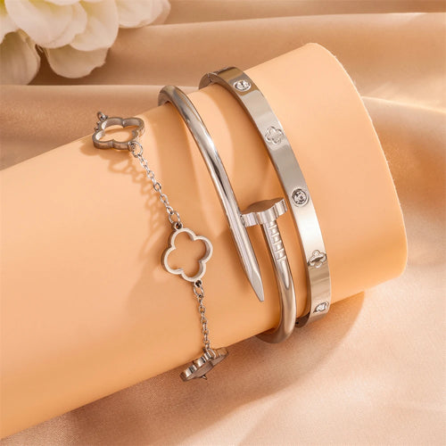 3-piece set French Lucky Clover Women's Bracelet Set High Quality Stainless Steel Hot Selling Bracelet Charm Feeling Jewelry Gif