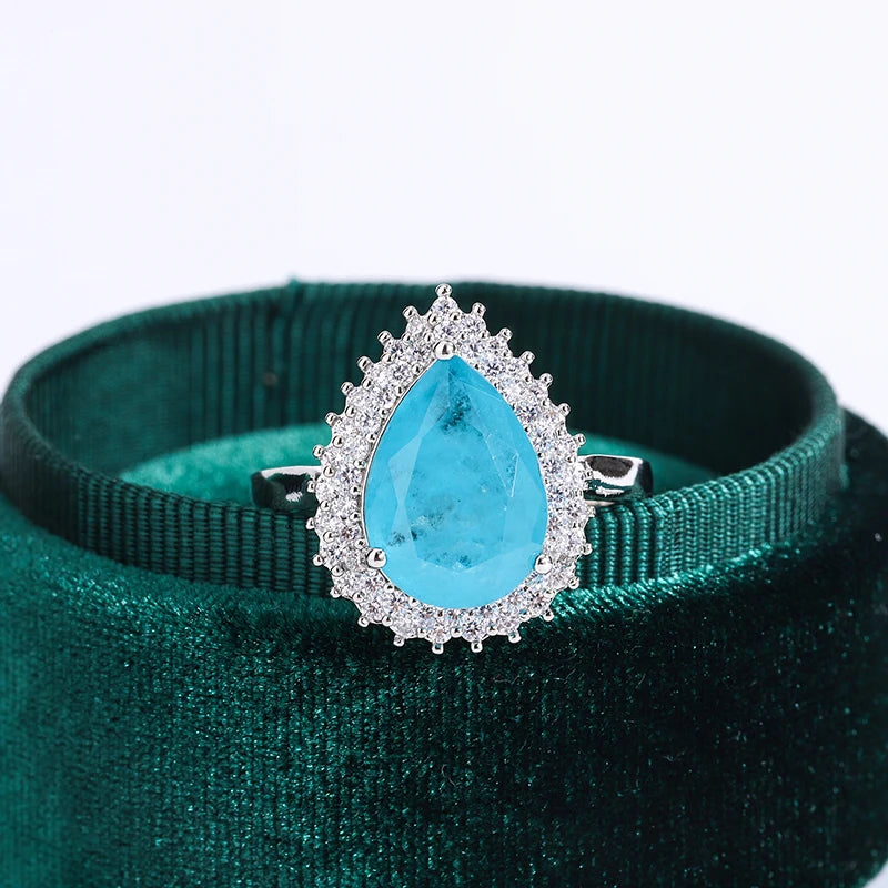 Paraiba Flower Sapphire & Zircon Couple Ring | Sterling Silver | Valentine's Gift