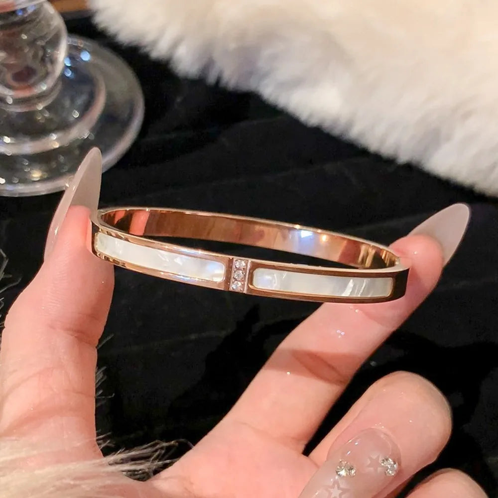 Fashion Titanium Steel Women Bracelets Diamond Colorfast Jewelry Cuff Europe Style Simple Bangles Valentine's Day Gift