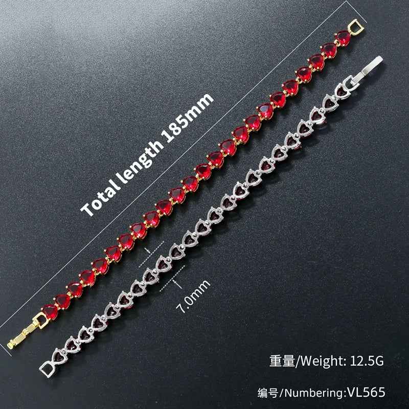 18K Gold-Plated Gemstone Heart Necklace & Bracelet Set