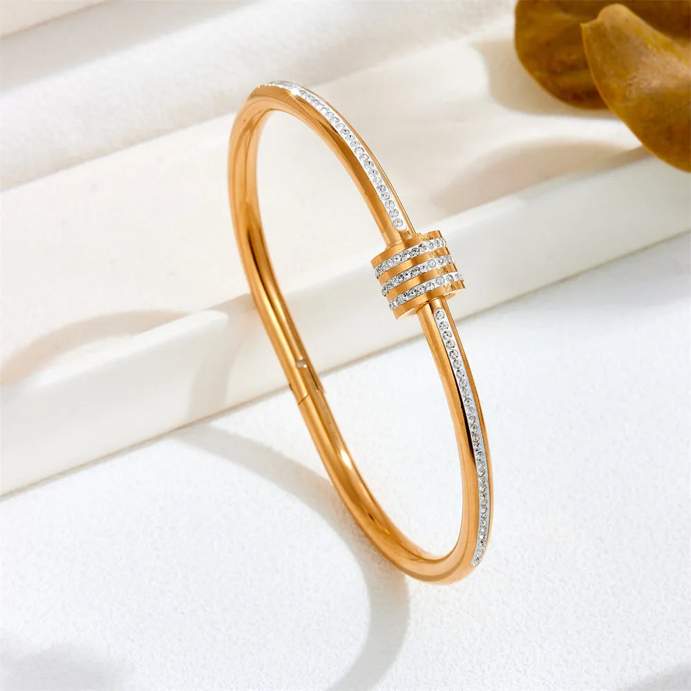 Heart CZ Bangle  Unisex Stainless Steel Cuff Bracelet for Women & Men