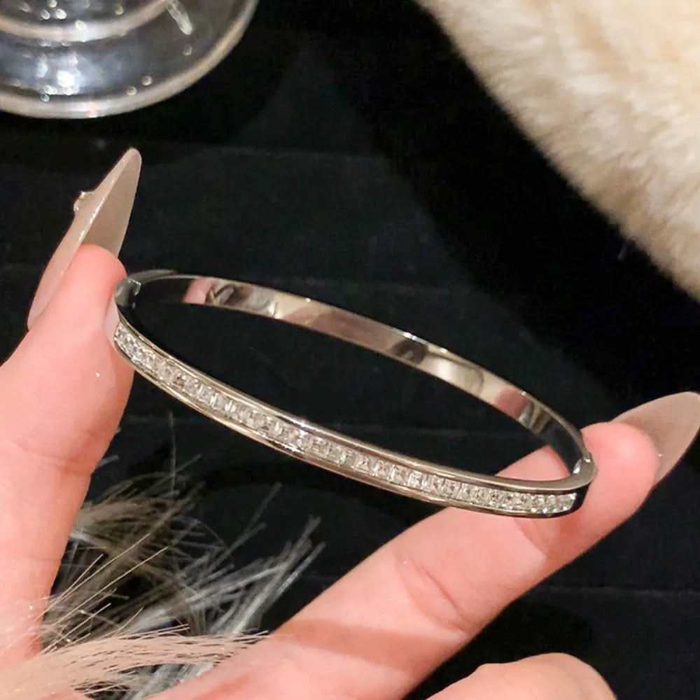 Fashion Titanium Steel Women Bracelets Diamond Colorfast Jewelry Cuff Europe Style Simple Bangles Valentine's Day Gift