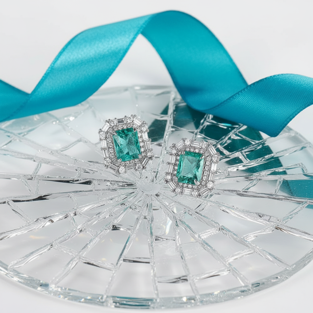 Fairy Tale 925 Sterling Silver Plated Paraiba Tourmaline Fusion Gems Crystal Earrings for Women