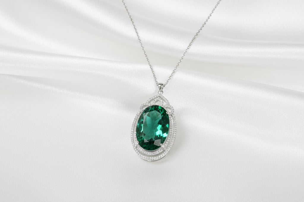 Royal Queen Inspired Emerald Jewelry Set – 12 Carat Lab Emerald Crystal Ring & Necklace | 925 Silver