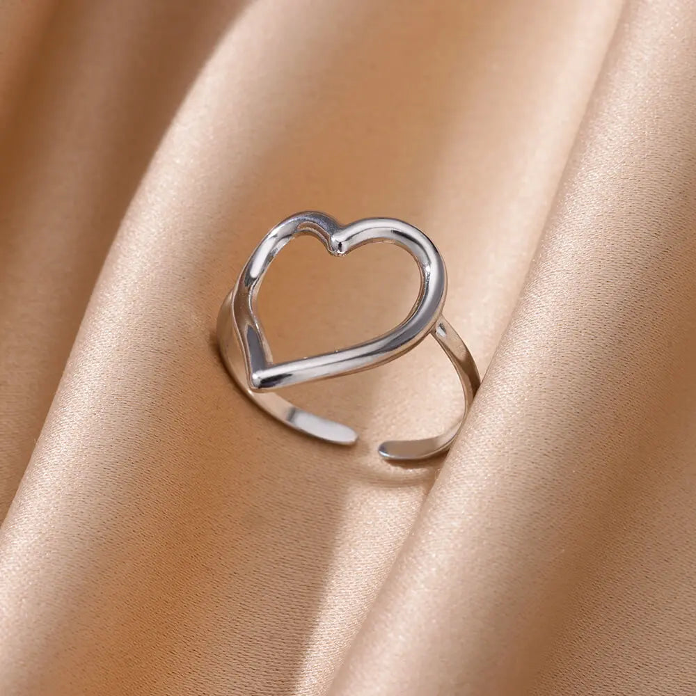 Gold Color Stainless Steel Heart Shape Open Ring For Women Non-Discoloration Fashion Exquisite Aesthetic Romantic Couple Jewelry
