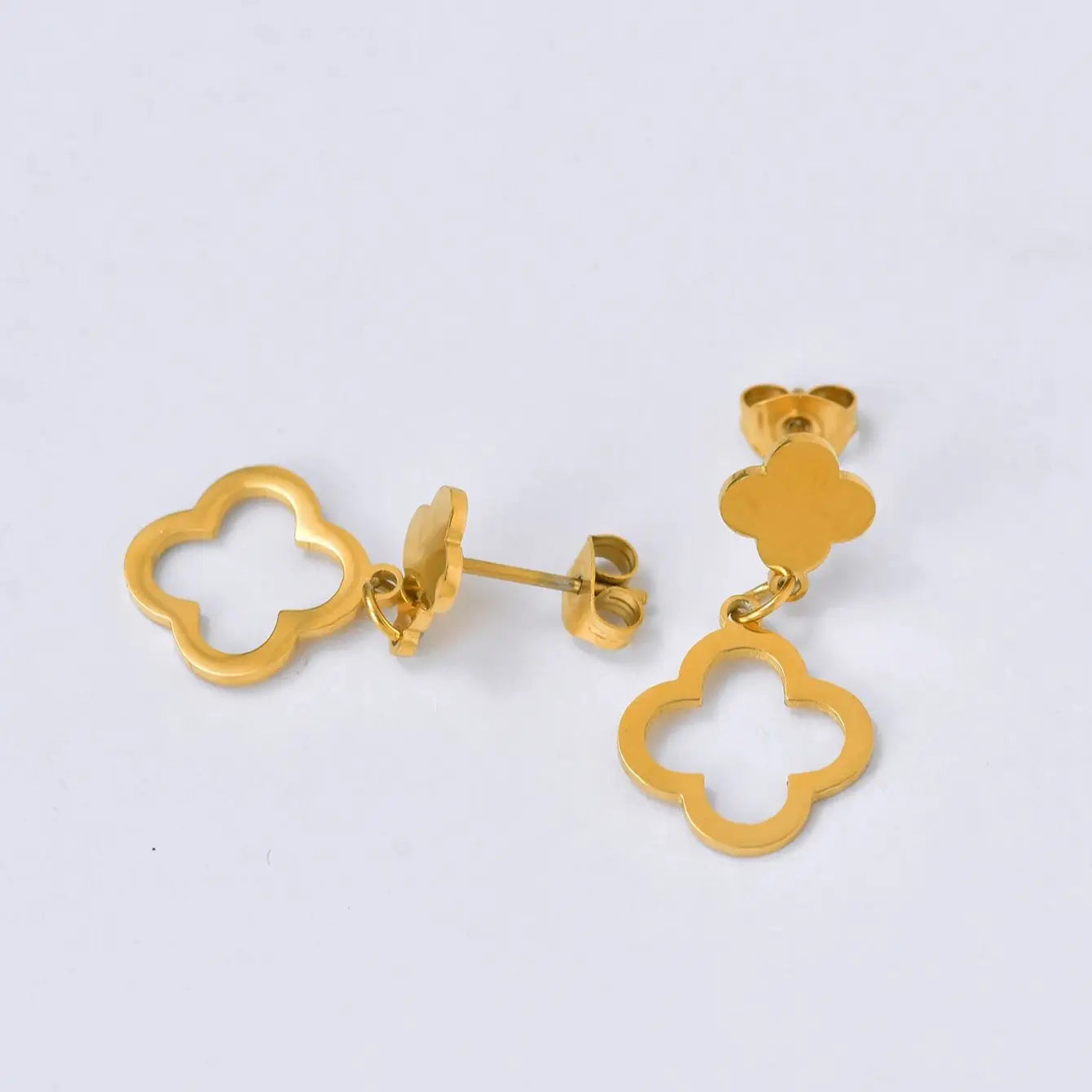 Lucky Flower 4-Petal Earrings | Gold Stainless Steel Statement Earrings for Women