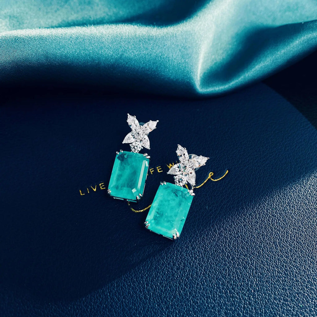 Luxury Earrings  6 Carat Lab Grown Paraiba Stud Earrings 10*14 mm Fashion Versatile Jewelry Gift