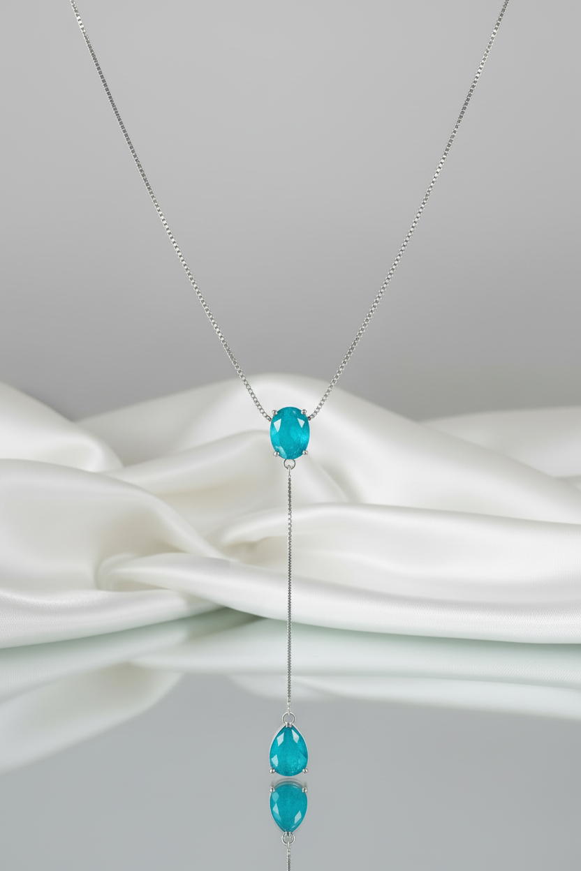 Celebrity inspired Paraiba toumaline  blue-green water drop earrings long necklaces trend fresh wedding jewelry sets for women