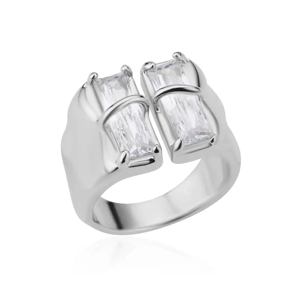 Geometric Irregular Square Zircon Ring For Women Stainless Steel Gold Plated Opening Ring Wedding Party Fashion Jewerly Gift Free Shipping