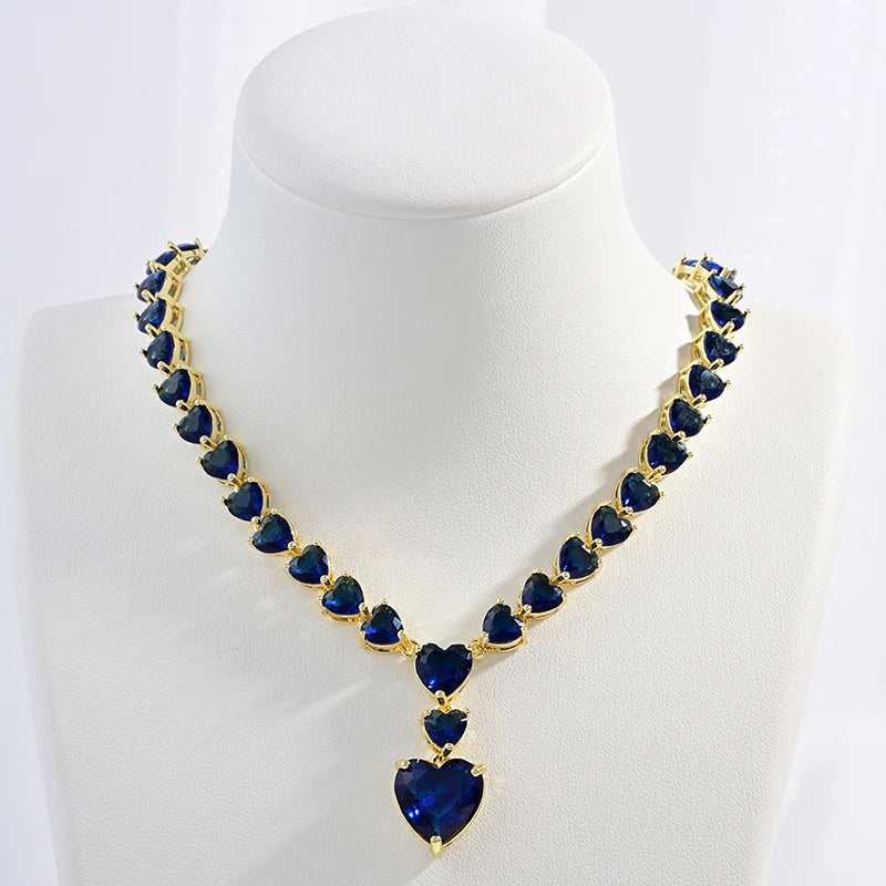 18K Gold-Plated Gemstone Heart Necklace & Bracelet Set