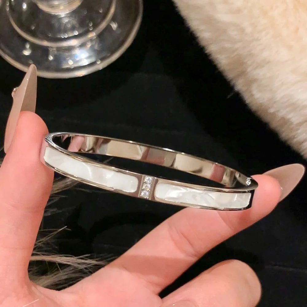 Fashion Titanium Steel Women Bracelets Diamond Colorfast Jewelry Cuff Europe Style Simple Bangles Valentine's Day Gift