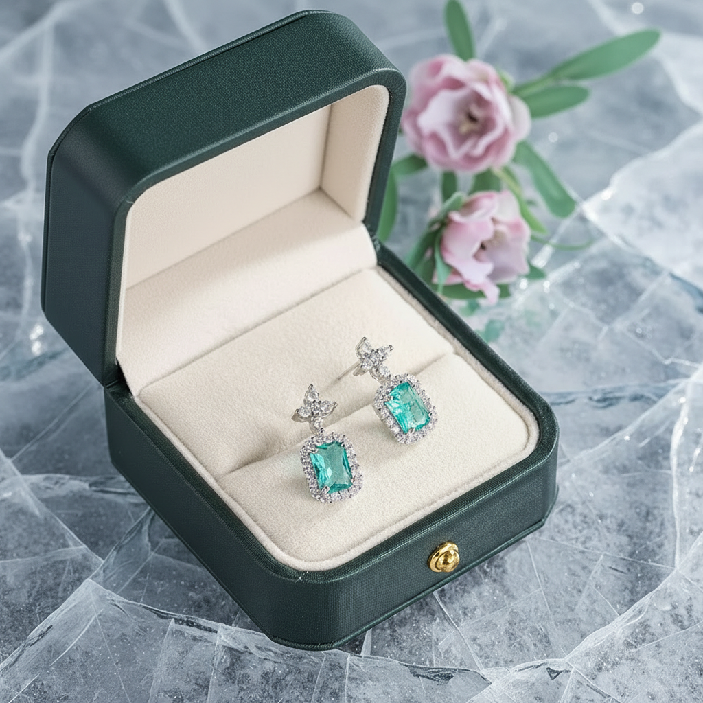 Fairy Tale 925 Sterling Silver Plated Paraiba Tourmaline Fusion Gems Crystal Earrings for Women