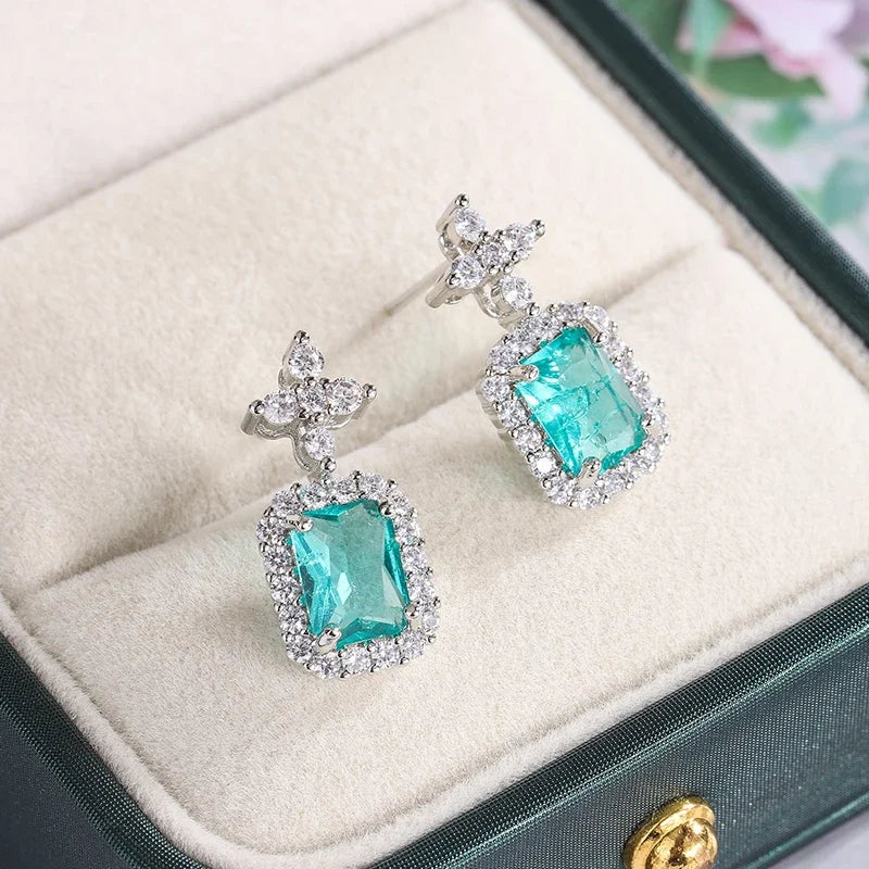 Fairy Tale 925 Sterling Silver Plated Paraiba Tourmaline Fusion Gems Crystal Earrings for Women