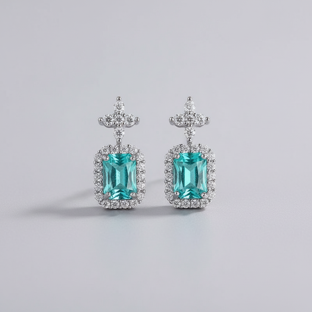 Fairy Tale 925 Sterling Silver Plated Paraiba Tourmaline Fusion Gems Crystal Earrings for Women