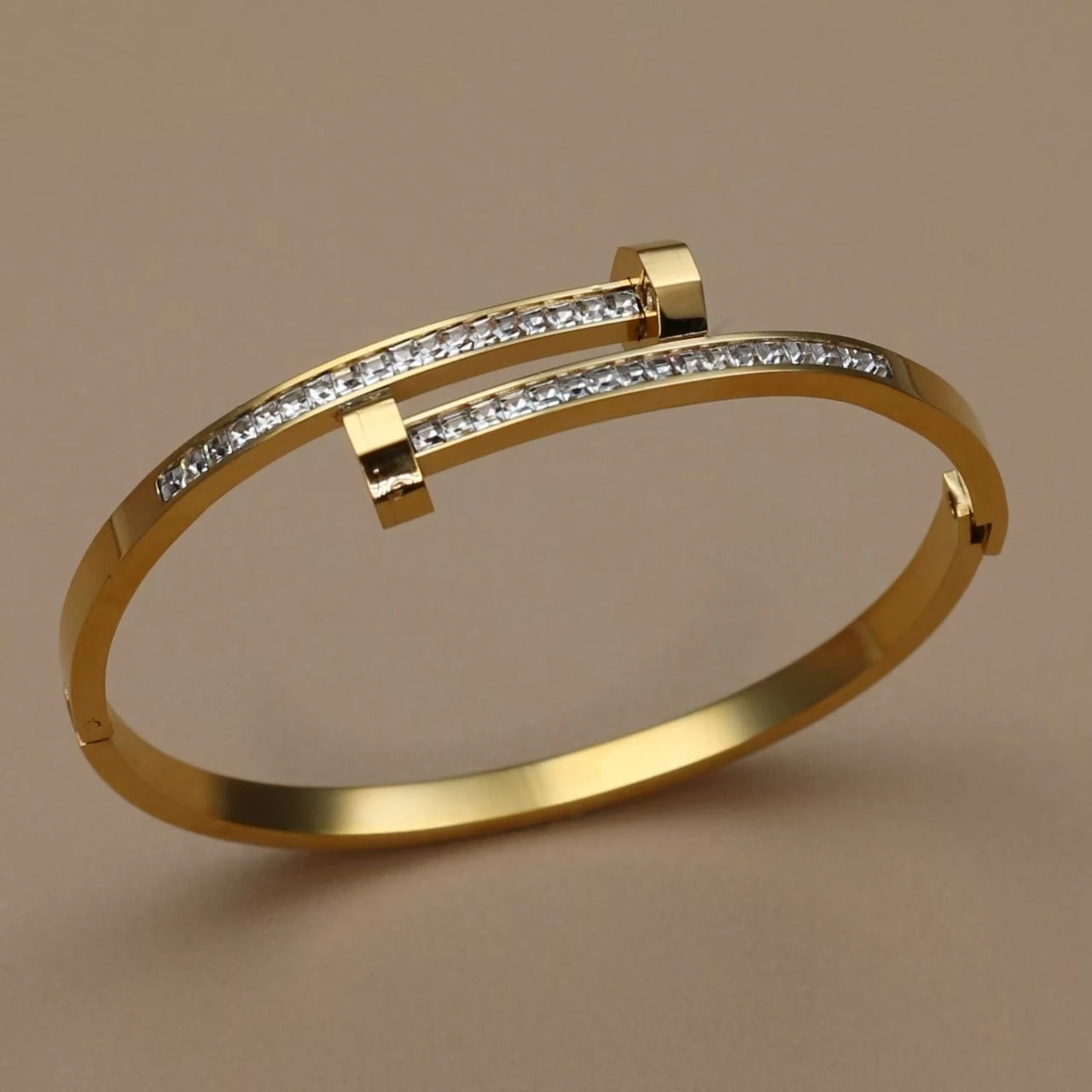 Gold Crystal Stacking Bangle | Stainless Steel Zircon Bracelet for Women