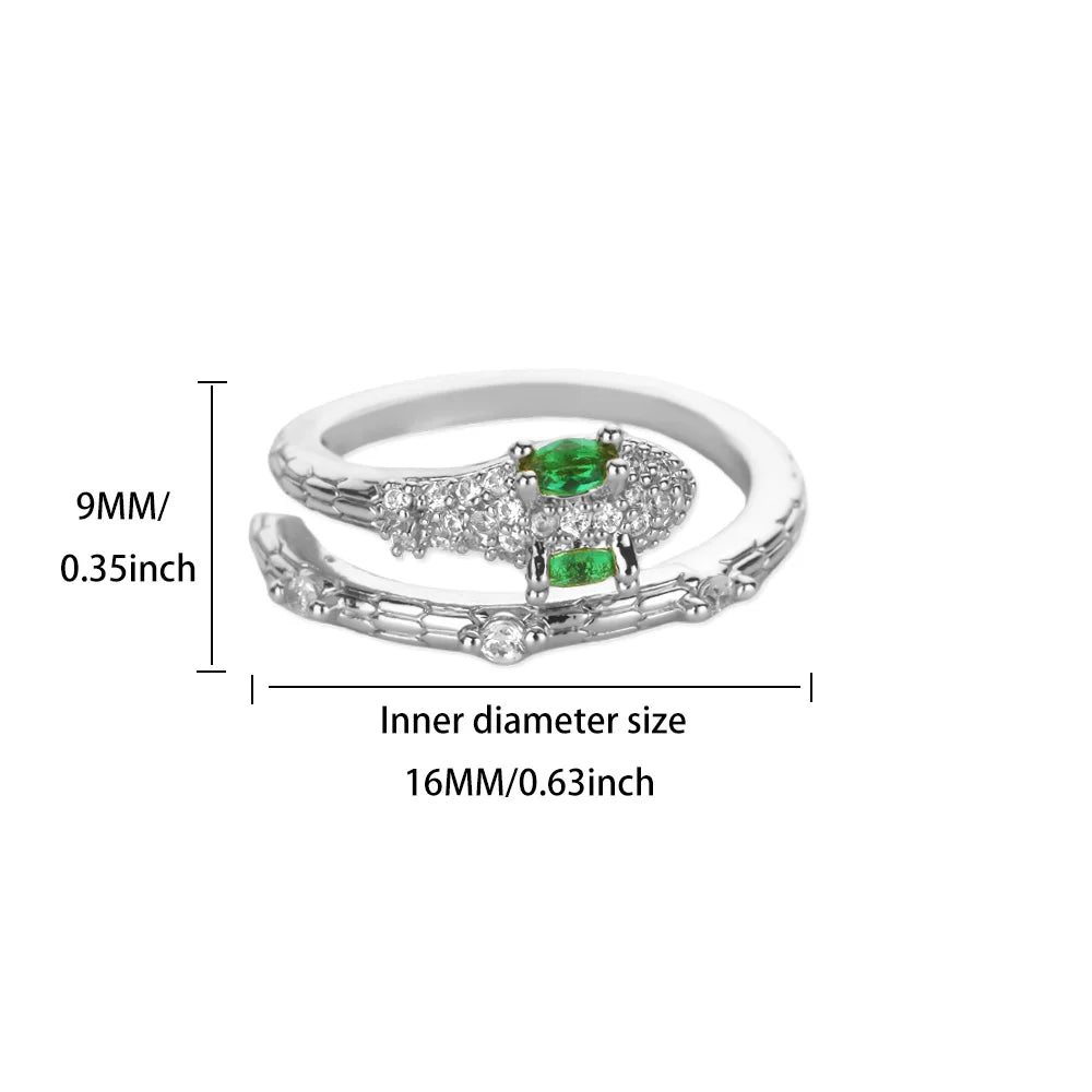 Green Zircon Eye Snake Rings For Women Men Gold Color Stainless Steel Open Adjustable Finger Ring Vintage Gothic Jewelry Gift