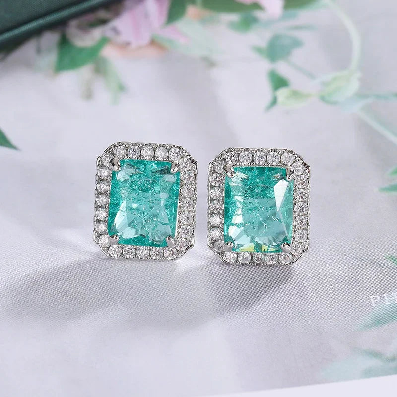 Fairy Tale 925 Sterling Silver Plated Paraiba Tourmaline Fusion Gems Crystal Earrings for Women