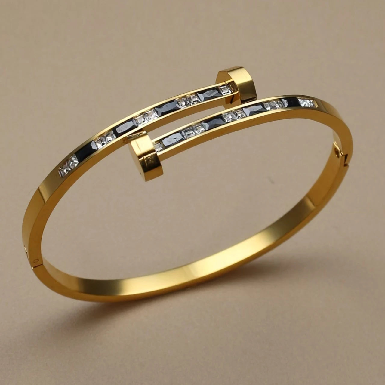 Gold Crystal Stacking Bangle | Stainless Steel Zircon Bracelet for Women