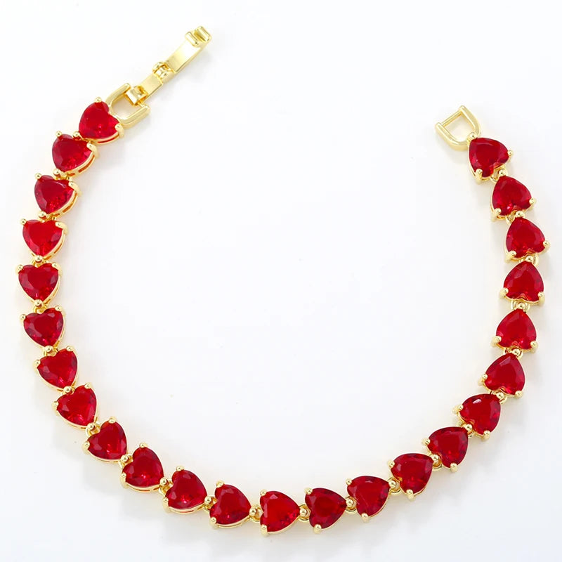 18K Gold-Plated Gemstone Heart Necklace & Bracelet Set