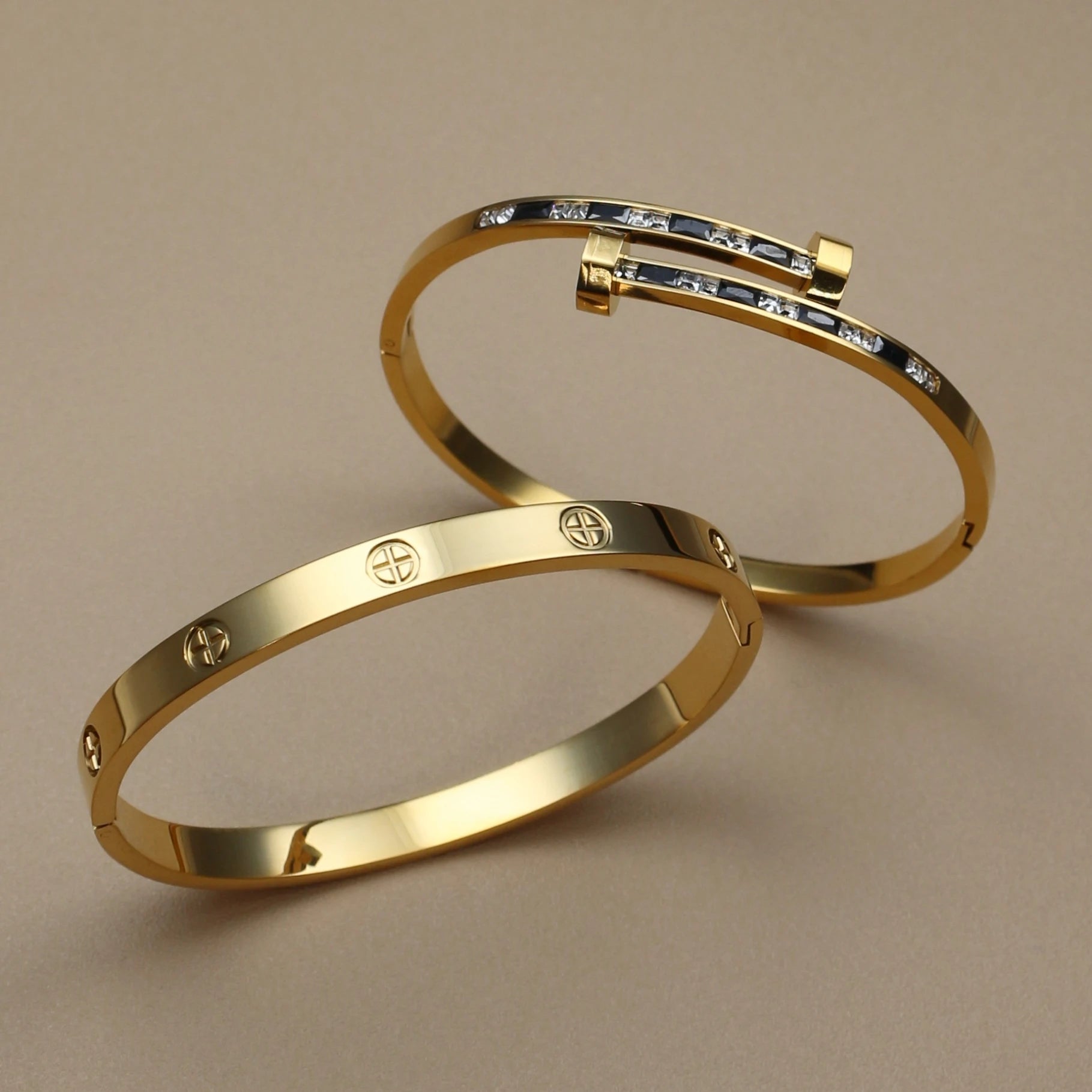 Gold Crystal Stacking Bangle | Stainless Steel Zircon Bracelet for Women