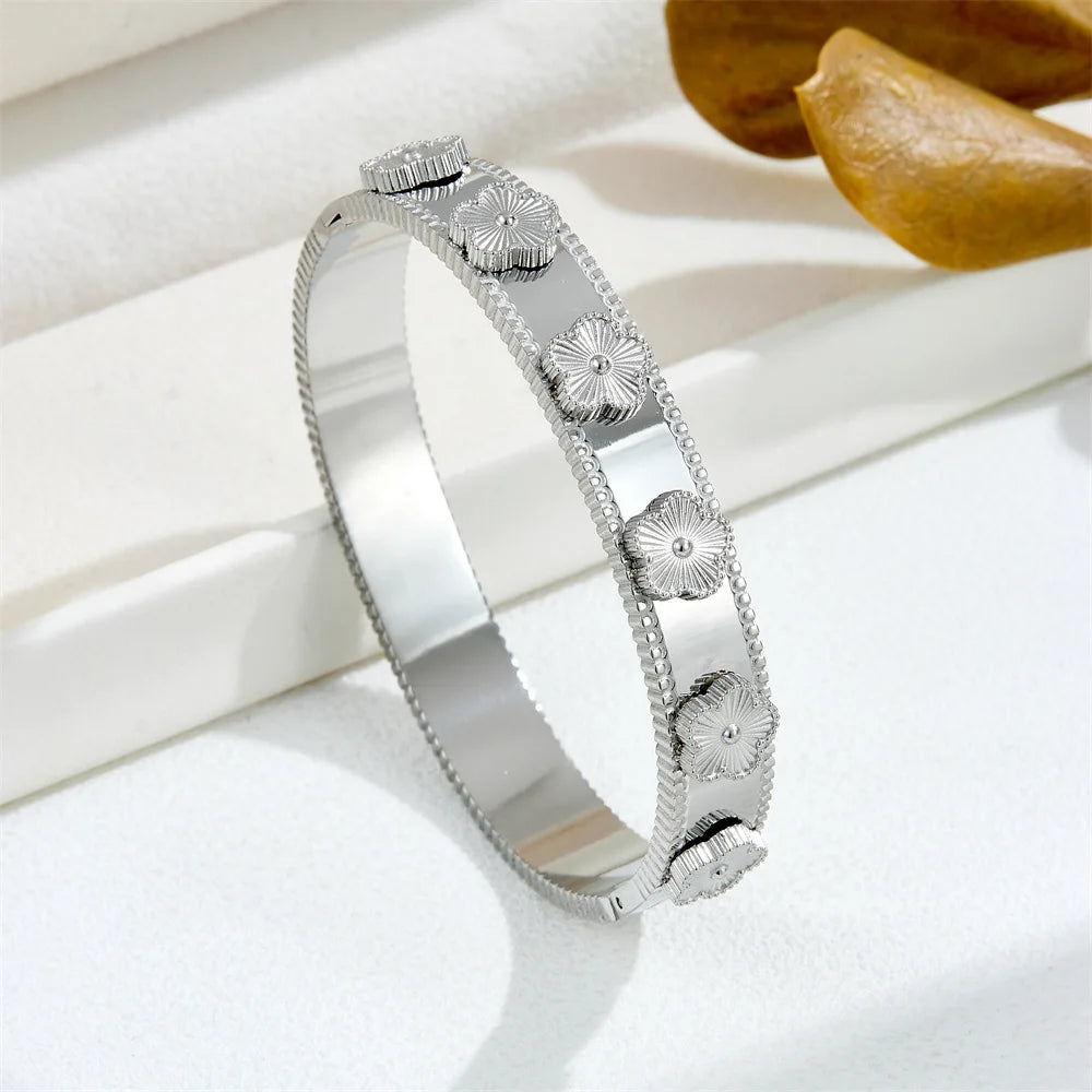 Heart CZ Bangle  Unisex Stainless Steel Cuff Bracelet for Women & Men