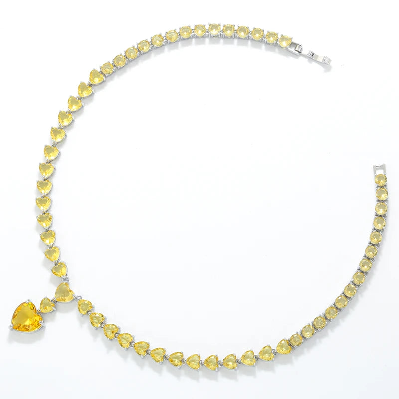 18K Gold-Plated Gemstone Heart Necklace & Bracelet Set