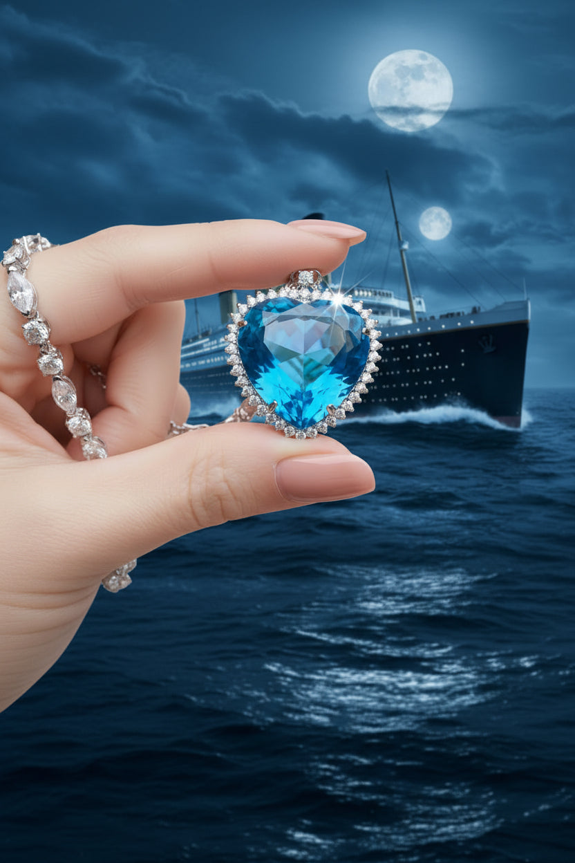 Titanic Heart of the Ocean Necklace  Hollywood inspired Romantic Crystal Blue Pendant for Women