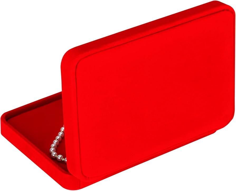 Large Velvet Jewelry Set Box, Big Necklace and Ring Earring Pendant Gift Box, Pearl Necklace/Chunky Necklace Jewelry Storage Case (Blue and Red).